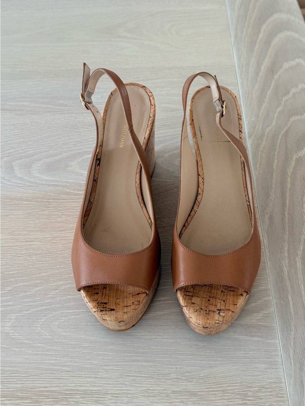 Stuart Weitzman Tan Cork Wedge Slingback Sandals 9.5 never worn - Picture 7 of 7